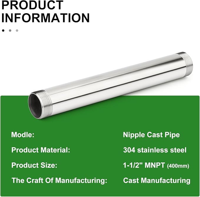 TAISHER 1PCS Stainless Steel Pipe Fittings, 1-1/2" NPT Male x 1-1/2" NPT Male - Image 5