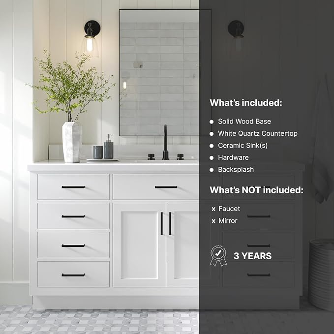ARIEL 67" White Bathroom Vanity, 1.5" Edge Pure White Quartz Countertop & Splash - Image 5