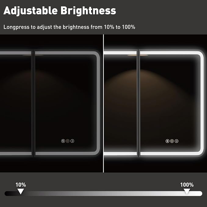 Medicine Cabinet with LED Lights and Mirror, 36 x 30 Inch Wall or Recessed - Image 5