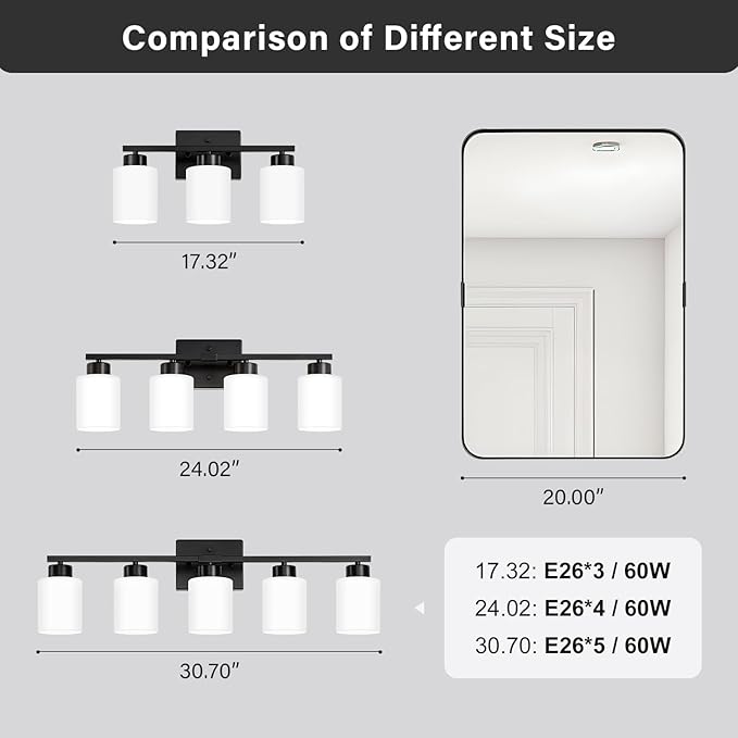 Black Bathroom Light Fixtures, 3-Light Modern Vanity Light Over Mirror - Image 5