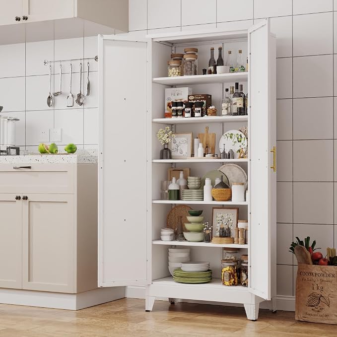 75" Tall Metal Kitchen Pantry Storage Cabinet, Freestanding Cupboard - Image 2