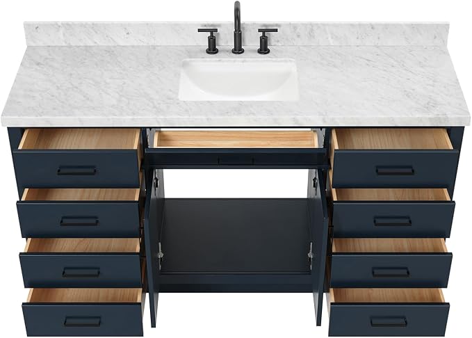 ARIEL 67" Midnight Blue Vanity, 1.5" Edge Italian Carrara Marble Countertop & - Image 8