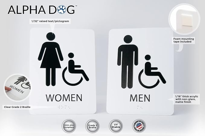 ALPHA DOG ADA SIGNS Men's Women's Restroom Sign Bundle, 8x6 inch, Business - Image 3
