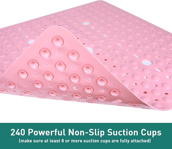 Large Pink Square Shower Mat Non Slip 27 x 27 Inch, Soft Bath Mat Bathtub Mat - Image 4