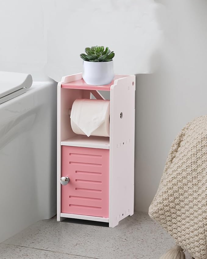AOJEZOR Toilet Paper Holder Stand: PVC Freestanding Cabinet Storage - Image 3