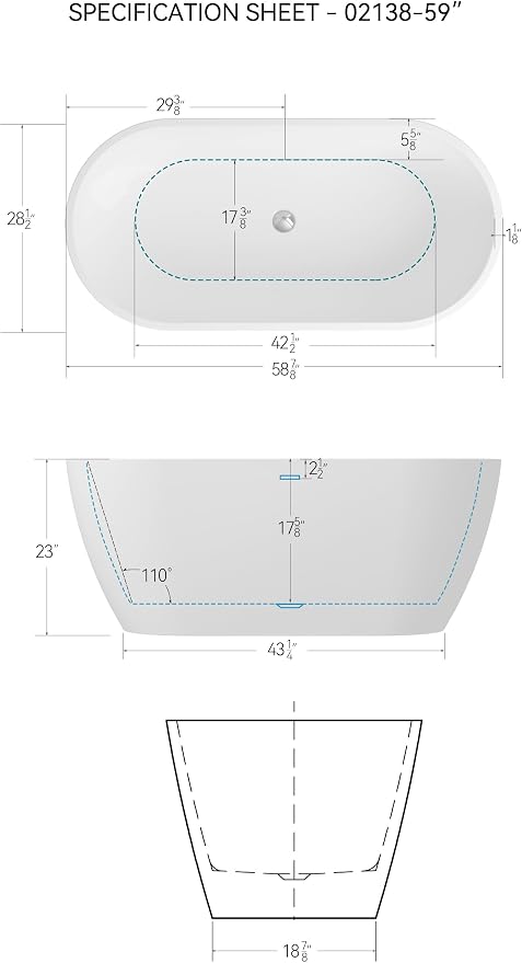 FerdY 59" Bali Elite Acrylic Freestanding Bathtub, Gracefully Shaped - Image 5