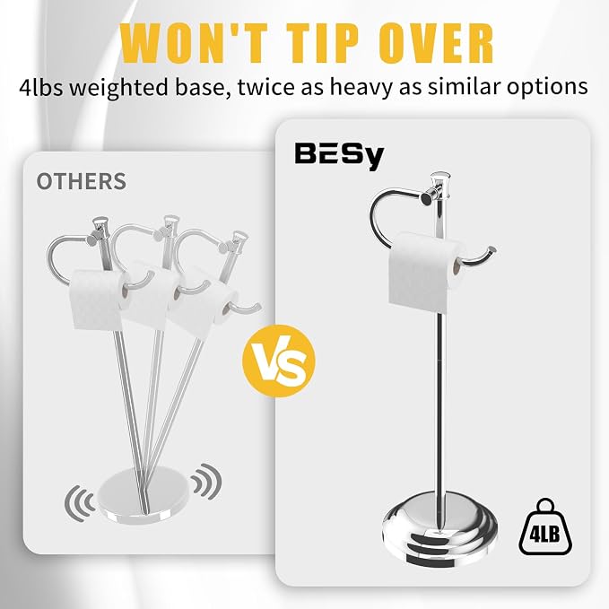 BESy Toilet Paper Holder Free Standing Bathroom Toilet Tissue Holder Stand - Image 5