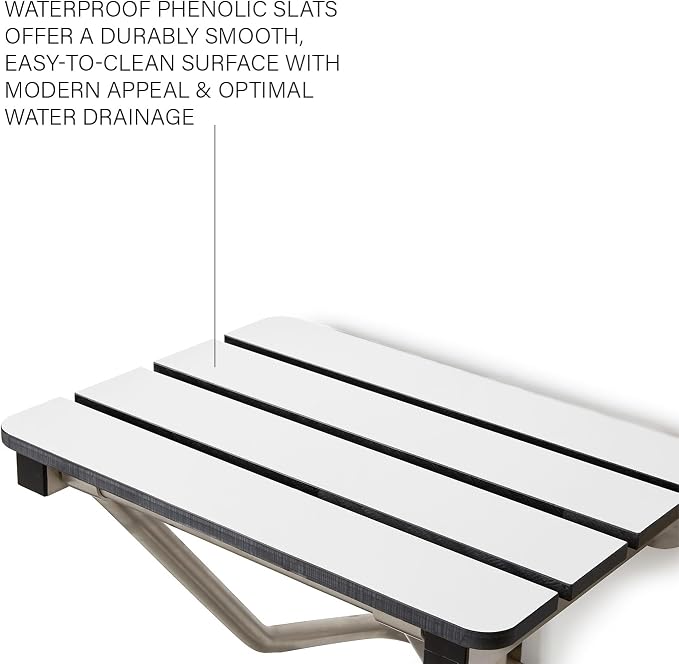 28" x 15" Phenolic White 3” Slats Folding Wall Mount Shower Seat Bench - Image 5