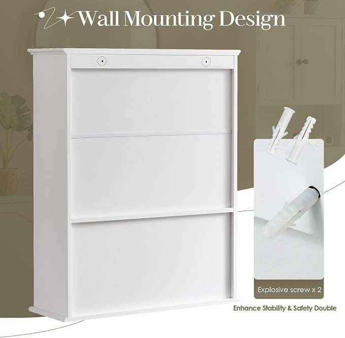 Bathroom Wall Cabinet, Hanging Cabinet Over Toilet Storage Adjustable Shelves - Image 7