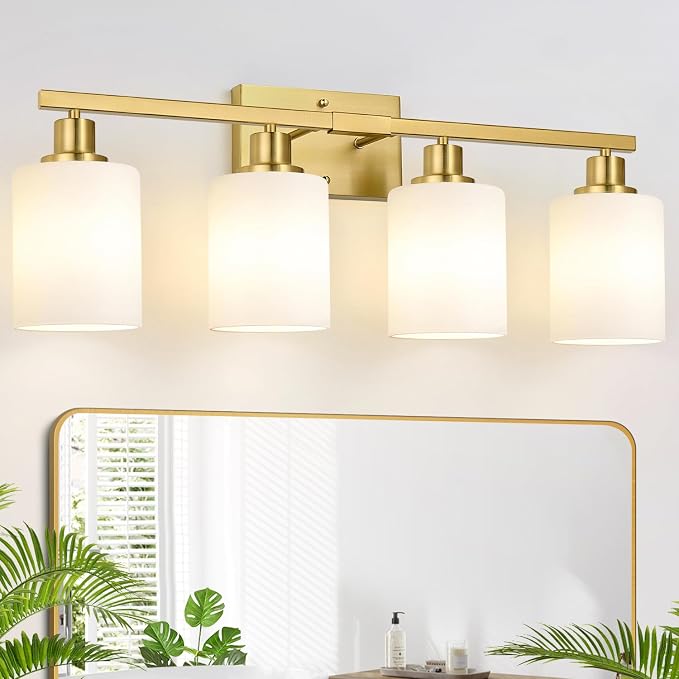4-Light Bathroom Light Fixtures, Brushed Gold Vanity Light by Bathroomlightfixtures