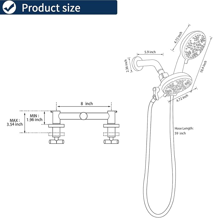 2 Handles Shower Faucet Shower System Complete 2 in 1 Shower Combo Set - Image 7