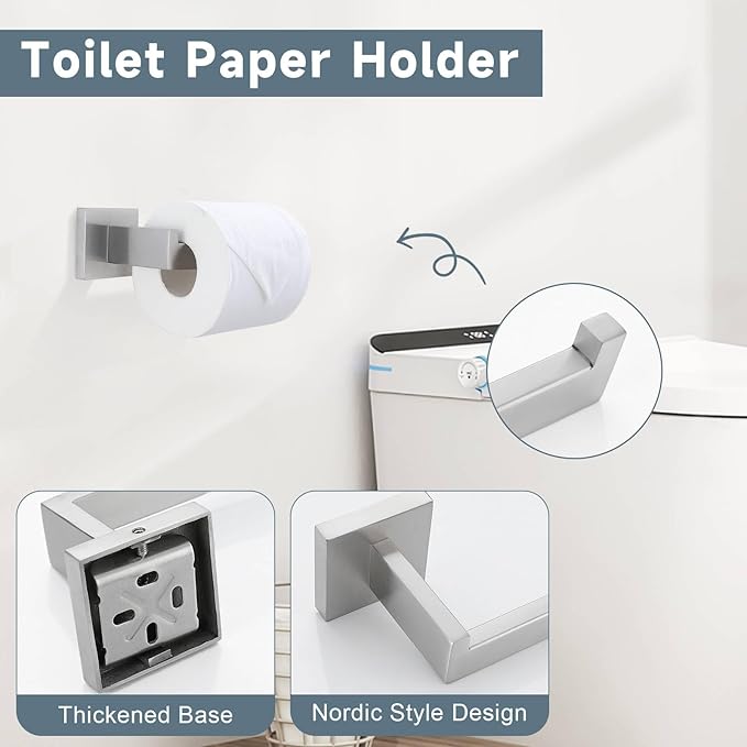 10-Piece Bathroom Hardware Accessories Set-Brushed Nickel Towel Bar, Holder & - Image 4