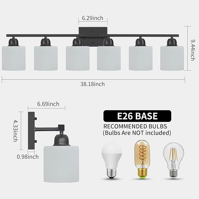6-Light Black Vanity Lights for Bathroom, Modern Bathroom Vanity Lighting - Image 2