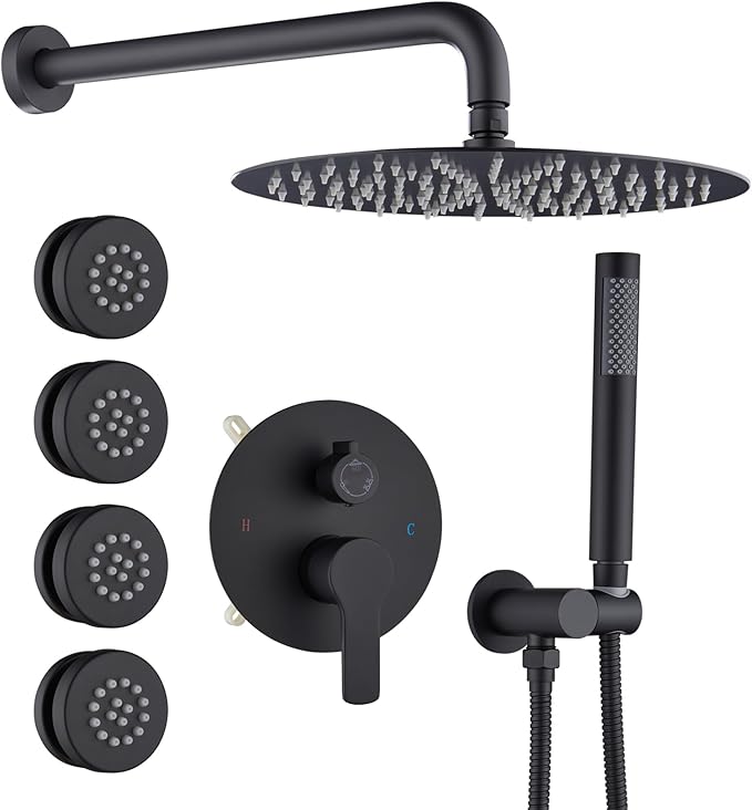Iriber Mattle Black Round Rain Shower System by Iriber