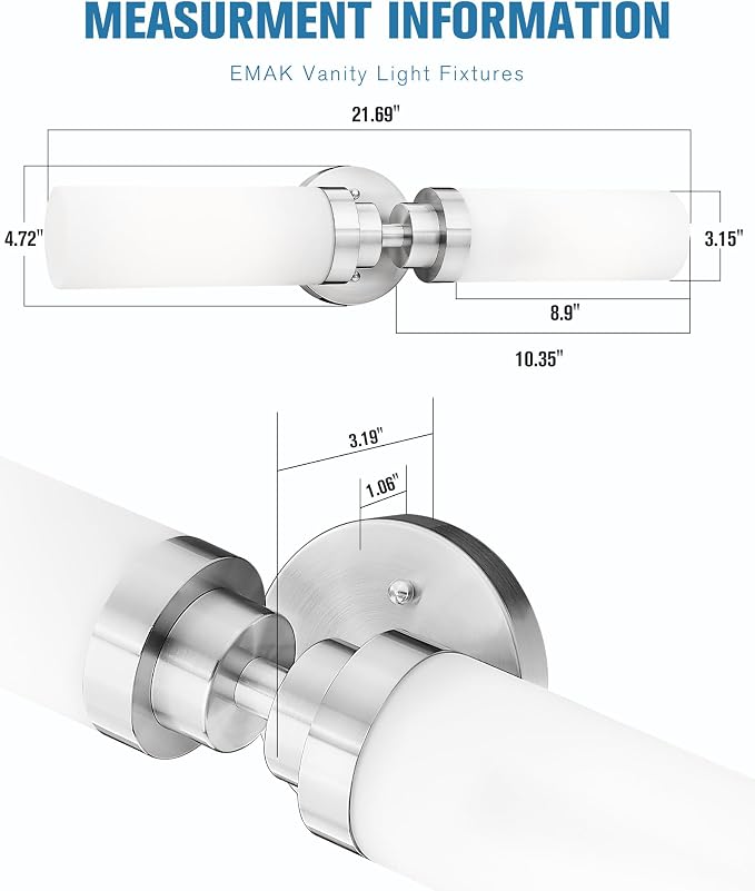 Emak Modern Brushed Nickel Bathroom Light Fixtures, 2-Light Vanity Lights - Image 3