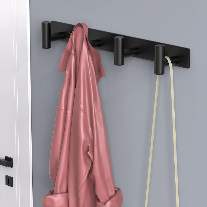 HUFEEOH 2 Pack Coat Rack Wall Mount, Stainless Steel T Shaped 4 Hooks Coat Hooks - Image 3