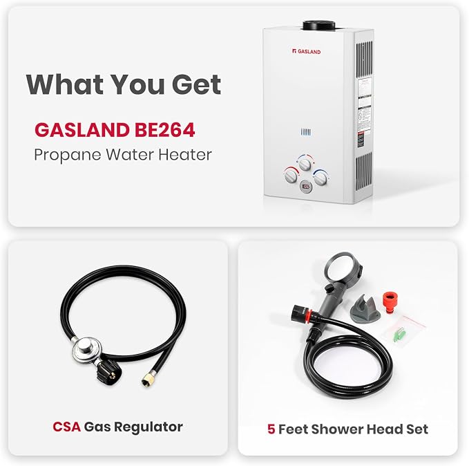 GASLAND BE264 Tankless Water Heater Propane 10L, 2.64GPM Outdoor Propane Shower - Image 6