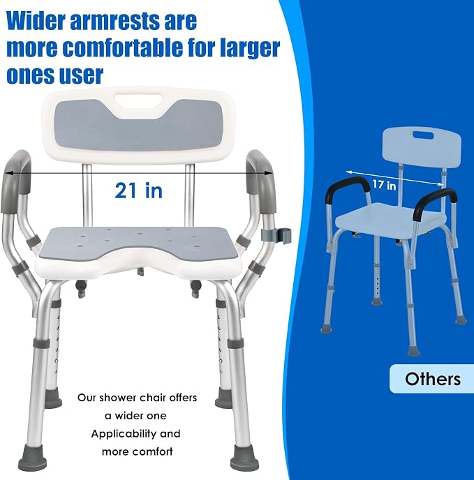 Shower Chair with Arms and Back Heavy Duty 330lbs, Shower Seat - Image 2