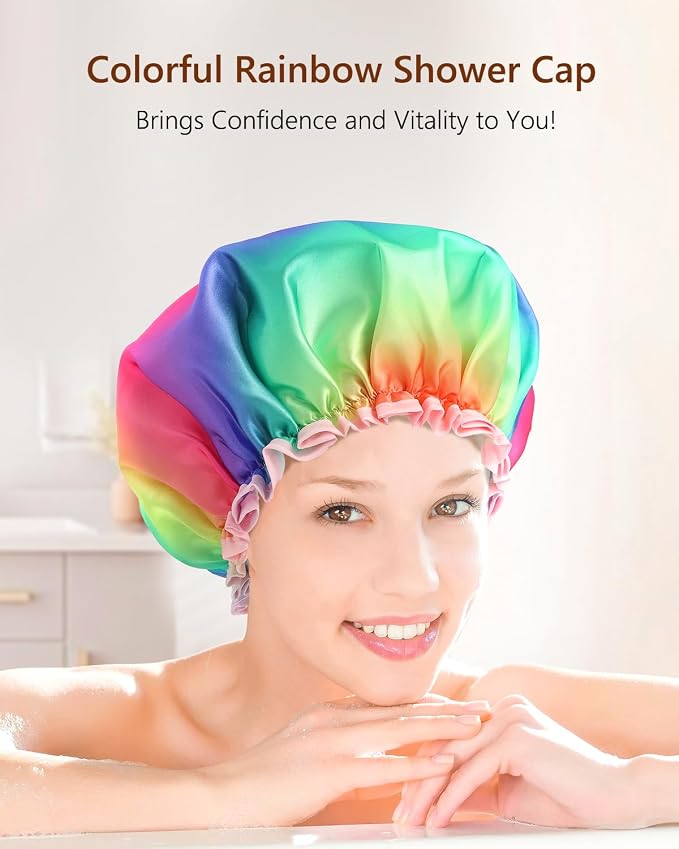mikimini Large Shower Cap for Women Long Hair, Double Layer Waterproof - Image 2