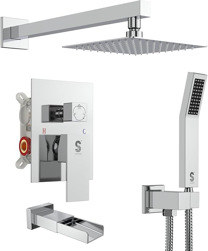 SR SUN RISE 8 Inches Wall Mounted Bathtub Shower Faucet Set All Metal Shower by SRSUNRISE