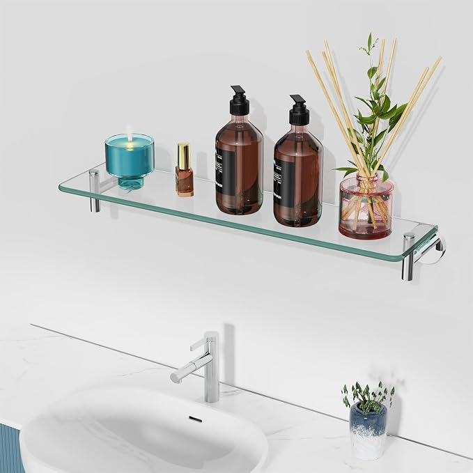 Glass Shelves for Bathroom, 16-Inch Chrome Polished Floating Bathroom Shelf - Image 2