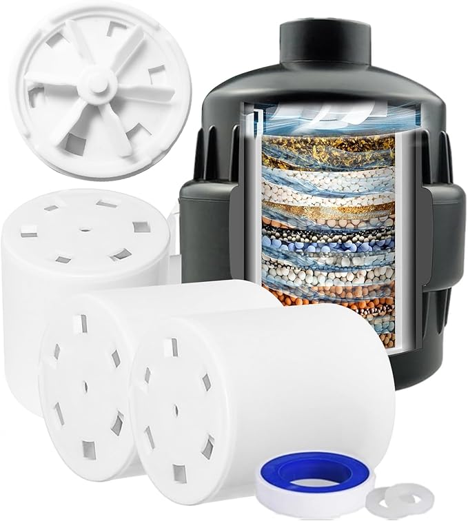 20 Stage Shower Filter with Spin Propeller 3 Cartridge, Improve Skin Hair by Luxau