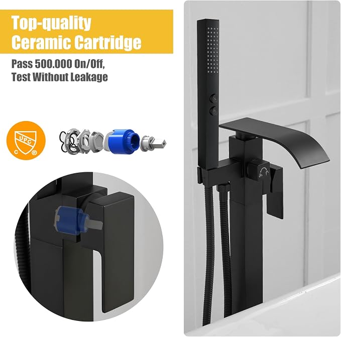 BESy Tub Filler Freestanding Bathtub Faucet Matte Black Floor Mount Tub Faucet - Image 4