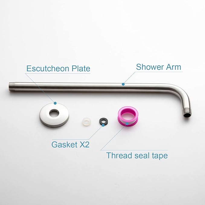 OFFO Shower Arm with Flange, 12 in Brushed Nickel Wall Mount Replacement Angle - Image 6