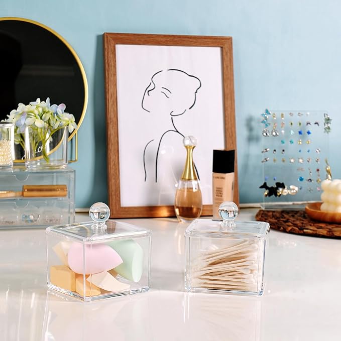 Modern Square Qtip Holder Acrylic Bathroom Vanity Countertop Storage Organizer - Image 4