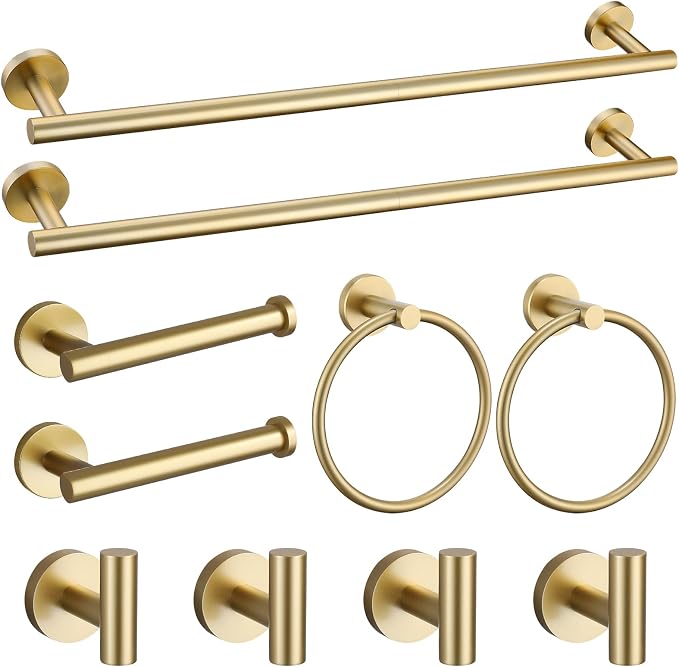 Brushed Gold Towel Bar Set 10 Pieces Bathroom Hardware Accessories Set Towel by SOAEZ
