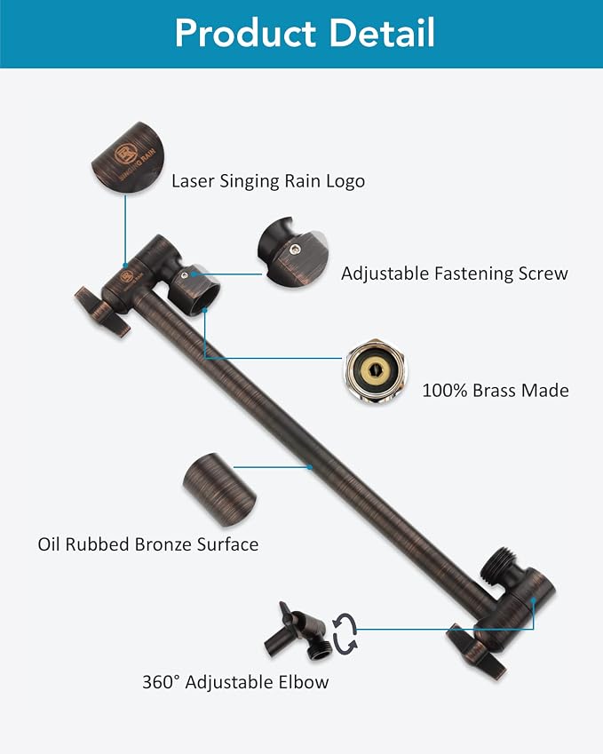 11 Inch Adjustable Shower Head Extension Arm - Image 6