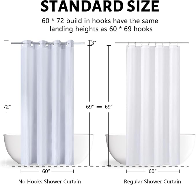 Furlinic White No Hook Shower Curtain Fabric 60x72 Inch, Polyester Waterproof - Image 6