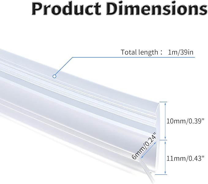 Shower Door Side Seal Strip, 39 Inch H-Type Frameless Shower Door Seal - Image 2