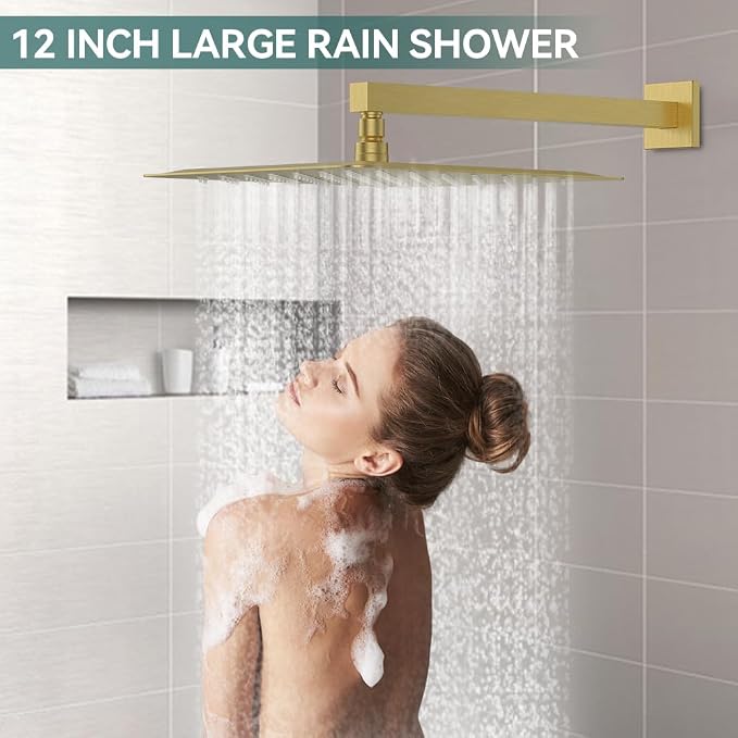 Shower Faucet Set Brushed Gold Shower System, Starbath 12" Rain Shower Head and - Image 4