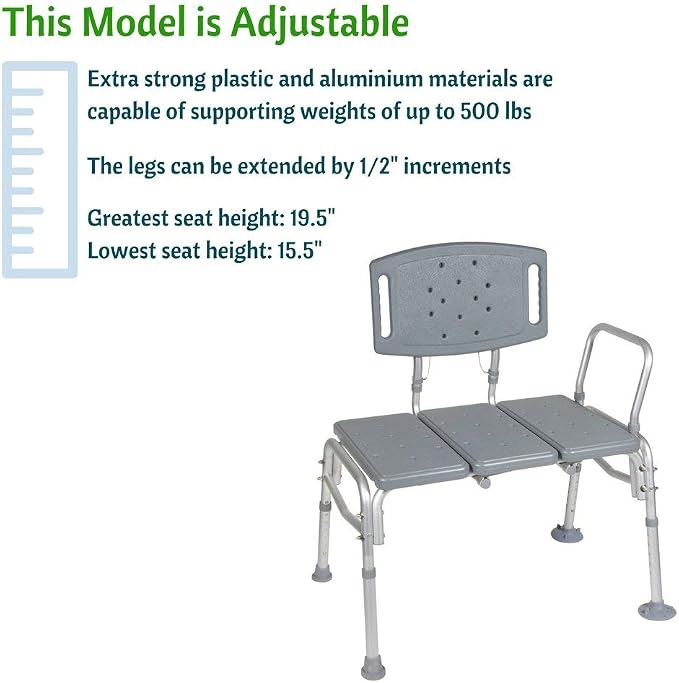 HEALTHLINE Transfer Bench Adjustable Height 500 Lbs, Heavy Duty Bariatric Tub - Image 8
