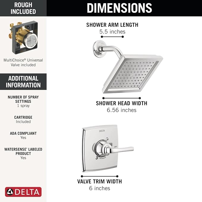 Delta Geist 14 Series Shower Faucet Set, Chrome Shower Head and Handle Set - Image 3