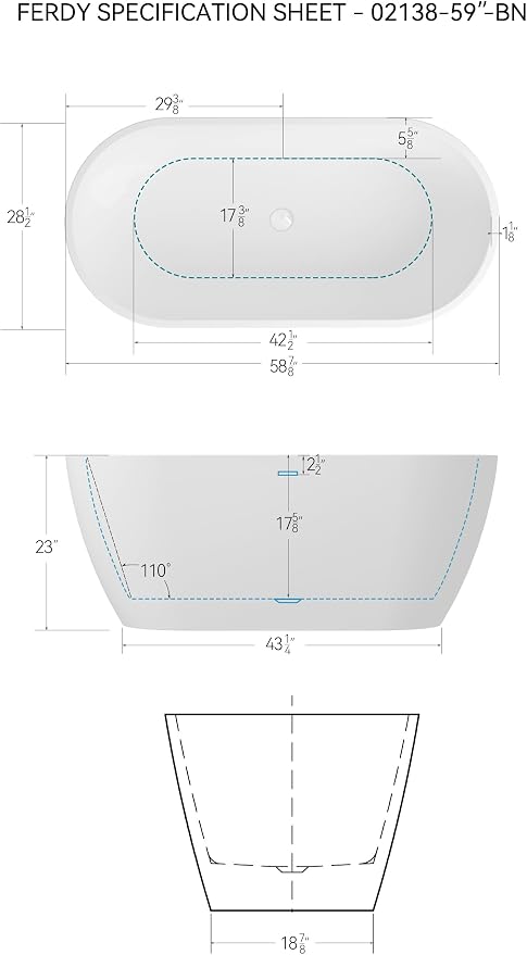 FerdY 59" Bali Elite Acrylic Freestanding Bathtub, Gracefully Shaped - Image 4