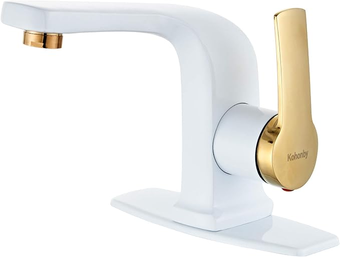 Modern White Bathroom Faucet, Single Handle Commercial Bathroom Sink Faucet by KOHONBY