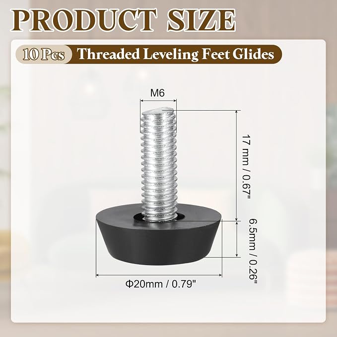 PATIKIL 10 Pcs M6 x 17mm Thread Adjustable Furniture Levelers, Furniture Feet - Image 2