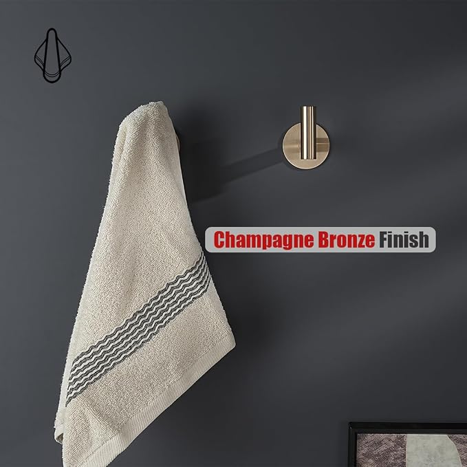 JQK Self Adhesive Towel Hook Champagne Bronze, No Drill Stick on Coat Robe - Image 6
