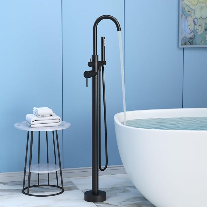 Freestanding Tub Filler Matte Black Floor Mount Bathtub Faucet Bathroom - Image 2