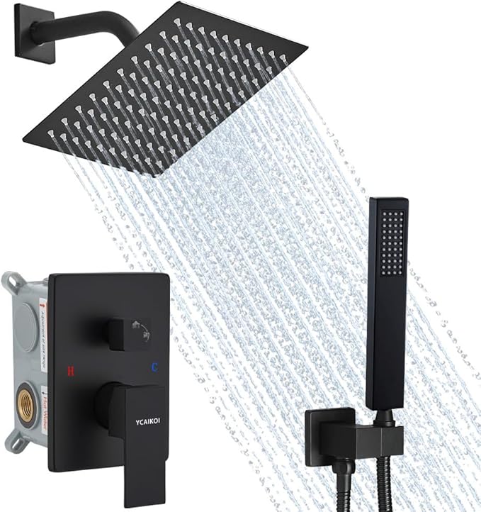 Matte Black Shower System, 8 Inch High Pressure Rain Shower by YCAIKOI