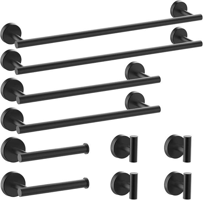 Newfun 10 Pieces Matte Black Bathroom Hardware Set by Newfun
