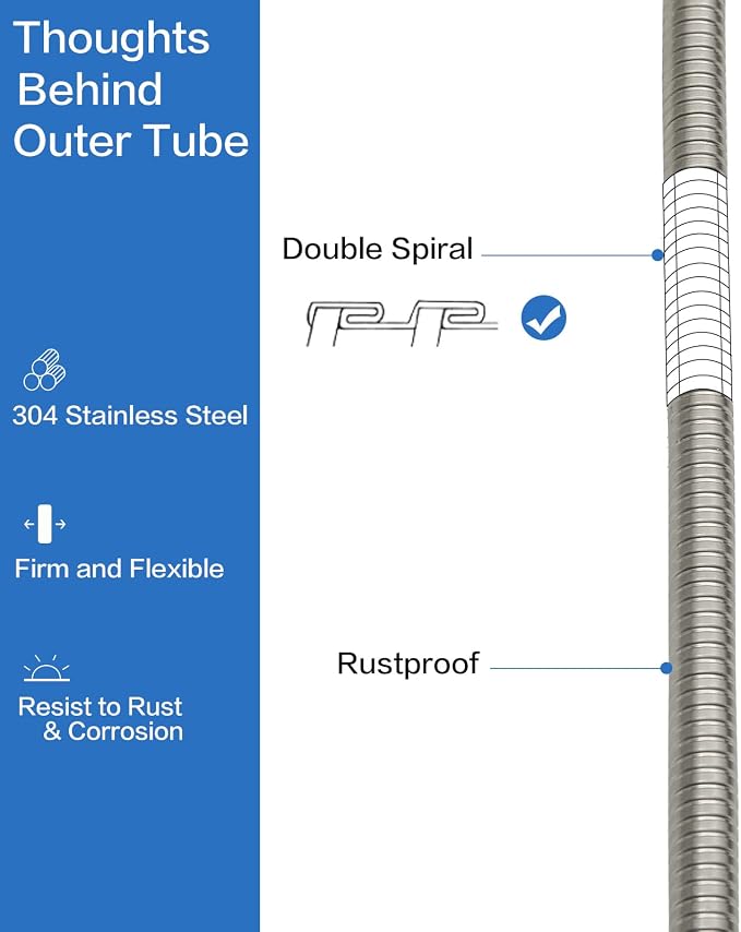 RUMOSE 118 inches Shower Hose Shower Head Extension Tube Extra Long Stainless - Image 2