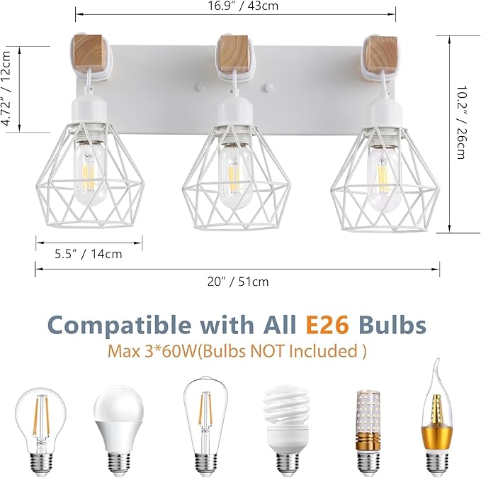 Farmhouse Vanity Light for Bathroom, 3-Light White Wood Bathroom Vanity Light - Image 4
