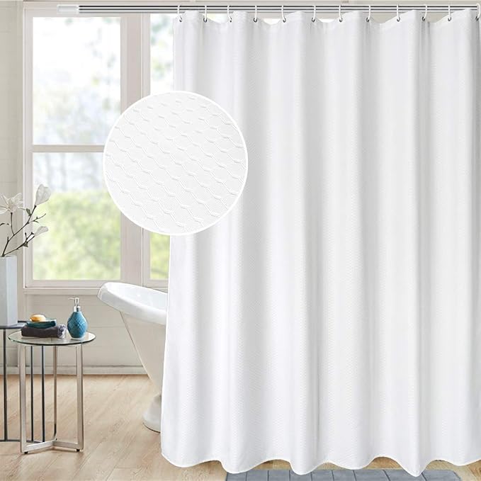 AooHome 72x78 Inch White Shower Curtain, Extra Long Fabric Bathroom Curtain by AooHome