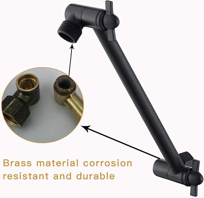 12 Inch Shower Head Extension Arm Matte Black.Solid Brass Adjustable Shower Arm - Image 3