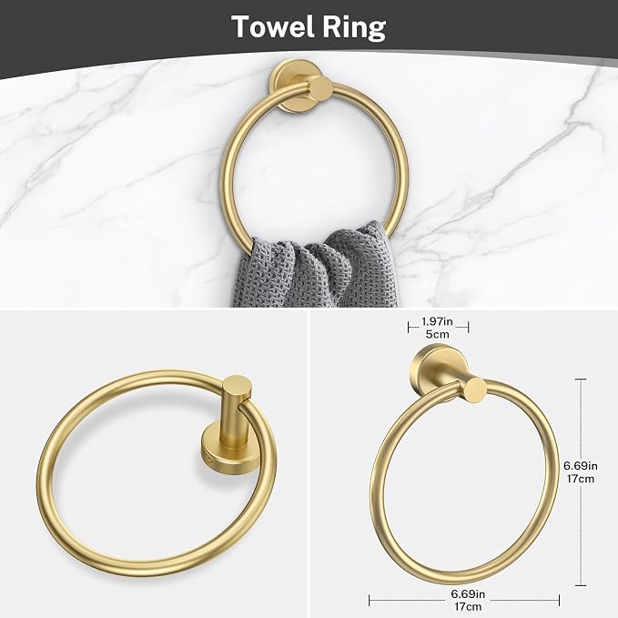 4-Piece Brushed Gold Bathroom Hardware Set, Toilet Paper Holder & 2 Robe - Image 3