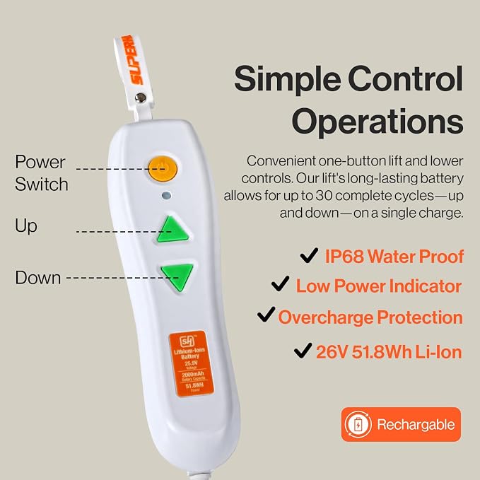 SuperHandy Portable Floor & Bath Lift – 26V 51.8Wh Battery, Lightweight 19 lbs - Image 6