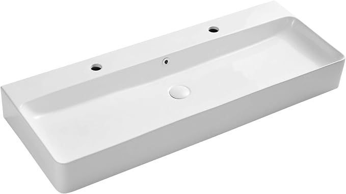 Eridanus Bathroom Sink Rectangle 43" x 16", Two Hole Vitreous Ceramic Vessel - Image 9